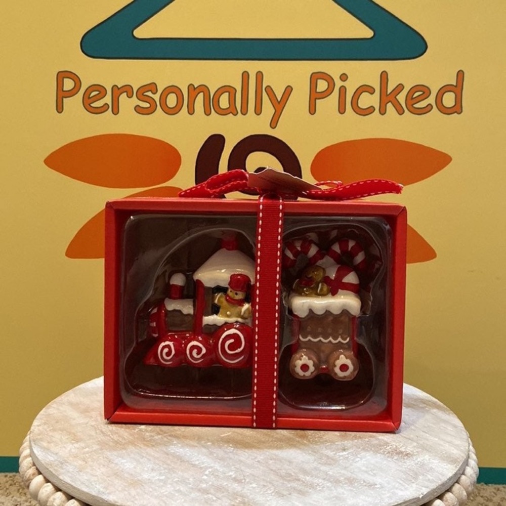 Blue Sky Clayworks “GINGERBREAD TRAIN” Salt & Pepper Set